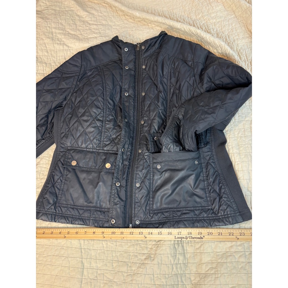 Ava & Viv Black Quilted Biker Jacket Full Zip Snap Pockets 1X F18492703
